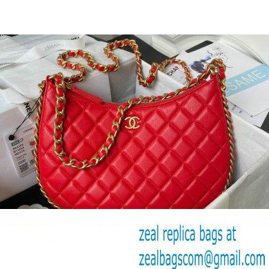 Chanel Shiny Crumpled Lambskin & Gold-Tone Metal Large Hobo Bag AS4368 Red 2023